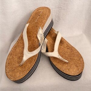 Tommy Hilfiger White Cork Platform Thong Wedge Sandals
